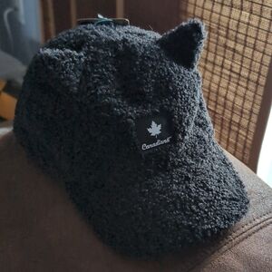 Canadiana Fluffy Black Hat W Ears 4T-5T (Gender Neutral)
